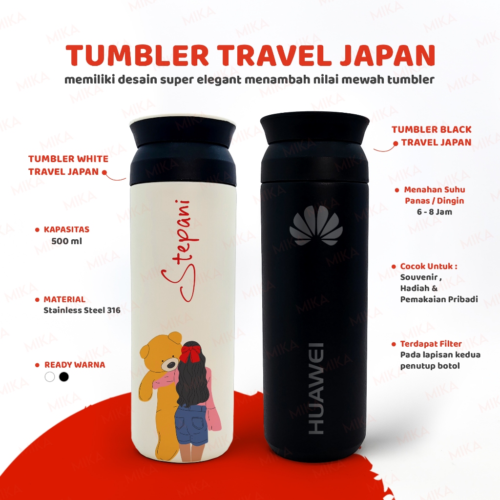 Tumbler Custom Travel Japan Print UV Custom Nama Souvenir Botol Minum Termos 500ml Termos