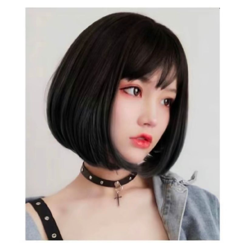 Wig Wanita Rambut Pendek Model Bob Dengan Poni Pendek 30 Cm Rambut Palsu Wanita Rambut Bobo Poni Pen
