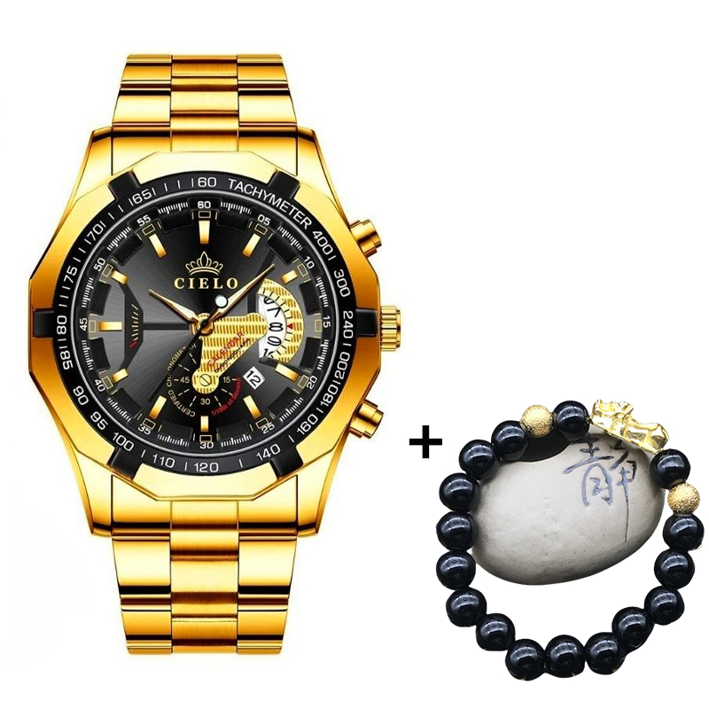 CIELO S001 Jam Tangan Pria Anti Air Original Luxury Stainless Steel COD Free BOX+Kartu-Gold+pixiu