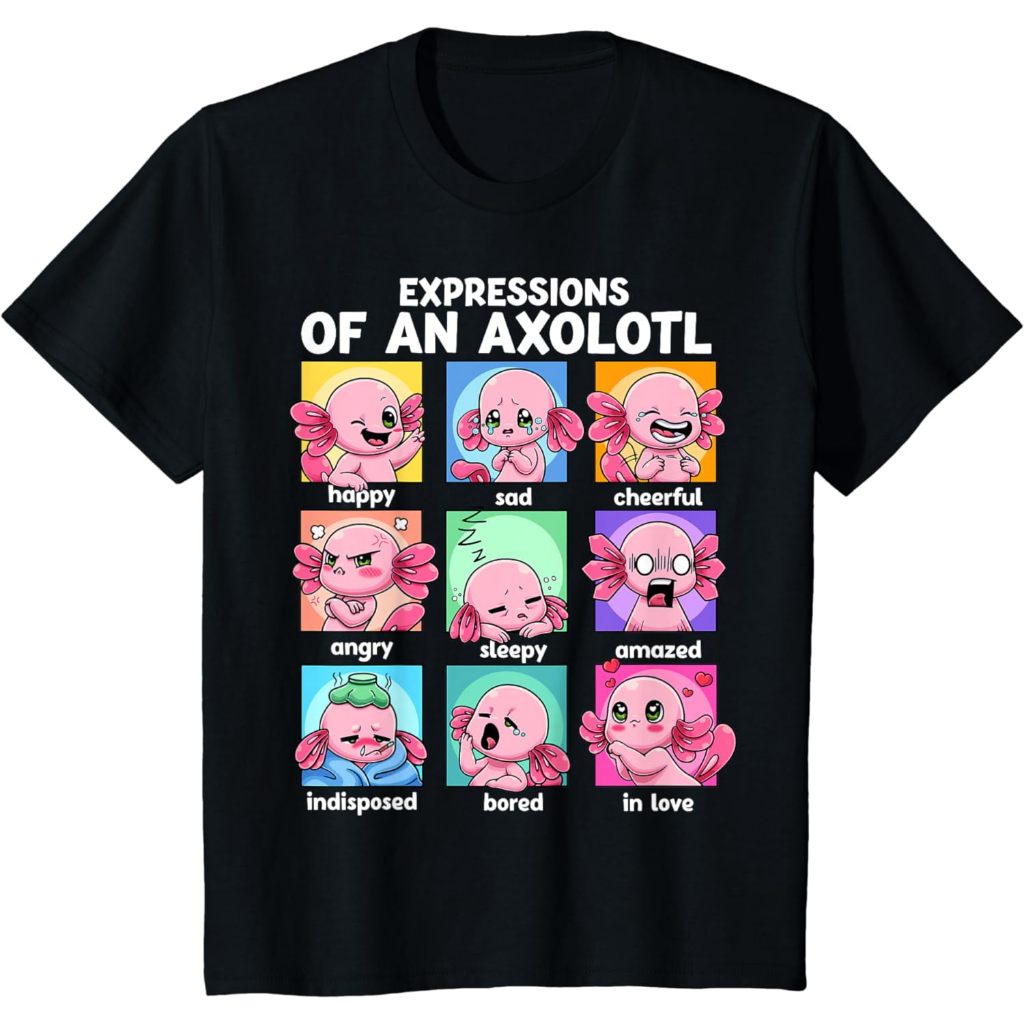 Kaos Anak Axolotl Shirt - Kawaii Axolotl Moods Anime Axolotl Costume T-Shirt 1
