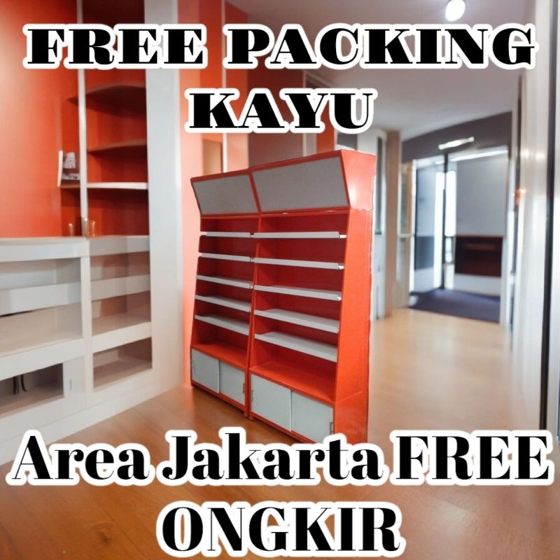 Rak Toko Minimarket Warung Backwall Full Besi+Lampu Free Peti kayu Area Jakarta Bisa Cod & Free Ongk