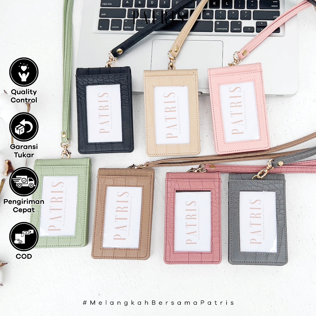 

KODE S77Z Patris Juliette Lanyard ID Card Holder Name Tag Kulit Dua Sisi Bolak Balik