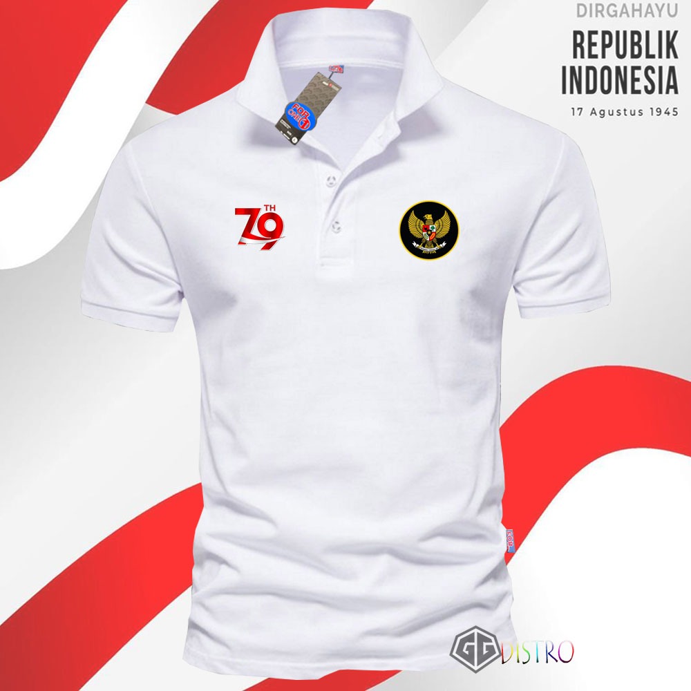 T-SHIRT POLO - Kaos Polo Kerah Lengan Pendek Kemerdekaan Garuda Bulat 01 HUT-RI KE 79 Tahun Print DT