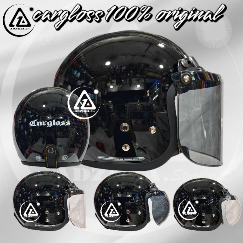 HELM CARGLOSS DEEP BLACK/HITAM GLOSSY | PAKET KACA DATAR/CEMBUNG