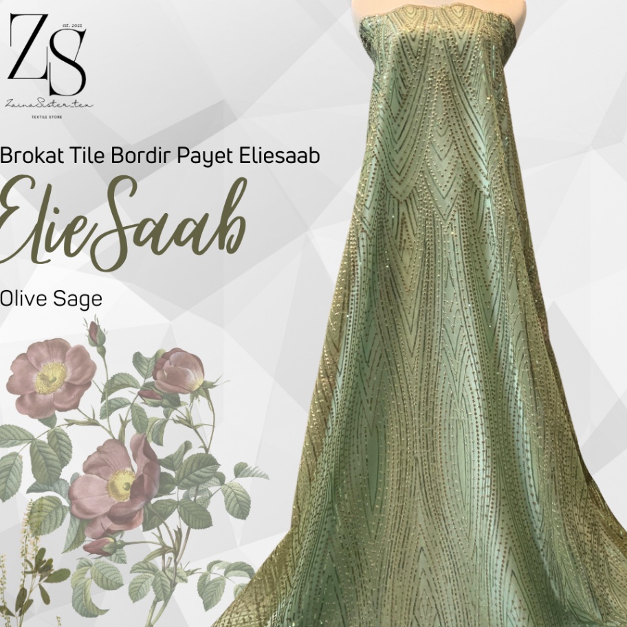 COD Bahan Kain Brokat Tile Payet Sequin Elie Saab Harga 5meter