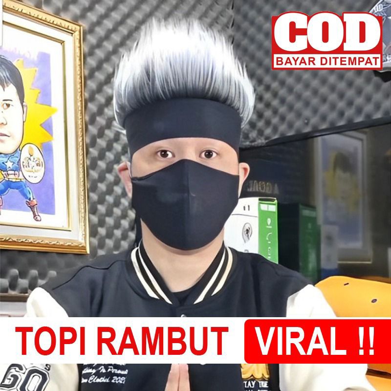 Topi Rambut palsu pria / topi bulu korea / topi wik rambut palsu .