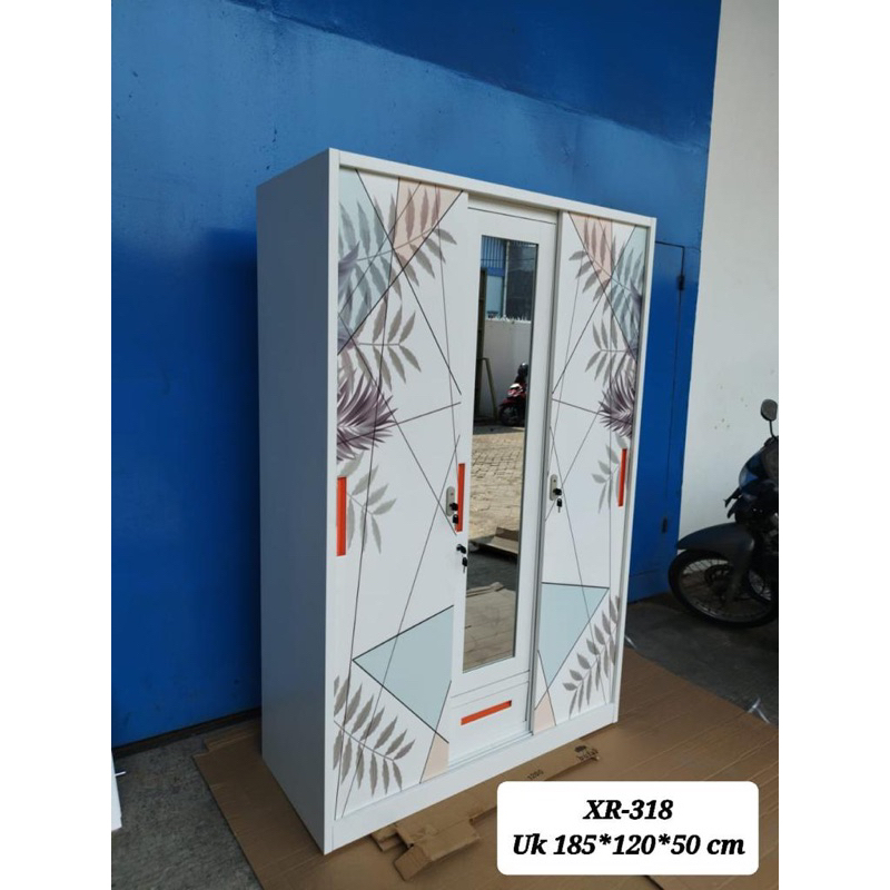 Lemari Baju 3 Pintu XR-318 - Lemari Baju Besi Sliding - Lemari Baju Besi - Lemari Baju Sliding Kaca