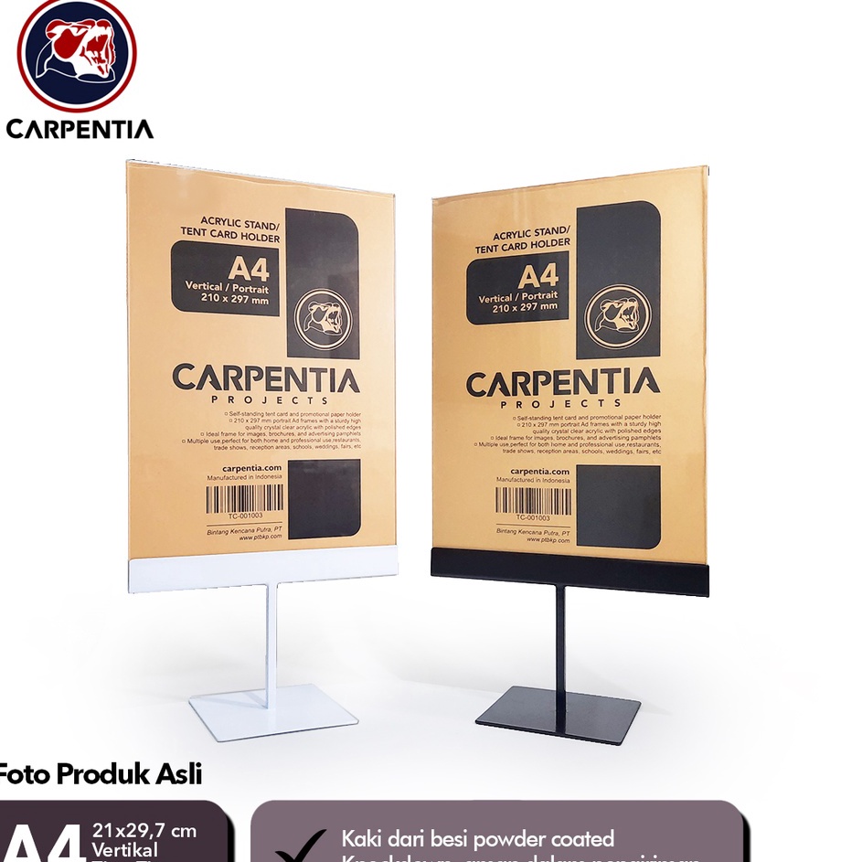 

Carpentia COVE Stand Akrilik Kaki Besi Tiang A4 Vertikal 21x297 cm Display Menu Tent Card Holder Nomor Meja dll