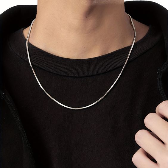 Kalung Titanium Pria Silver Perak Emas Putih Anti Karat Cowok Cewek Wanita Keren - Kalung SIlver / K