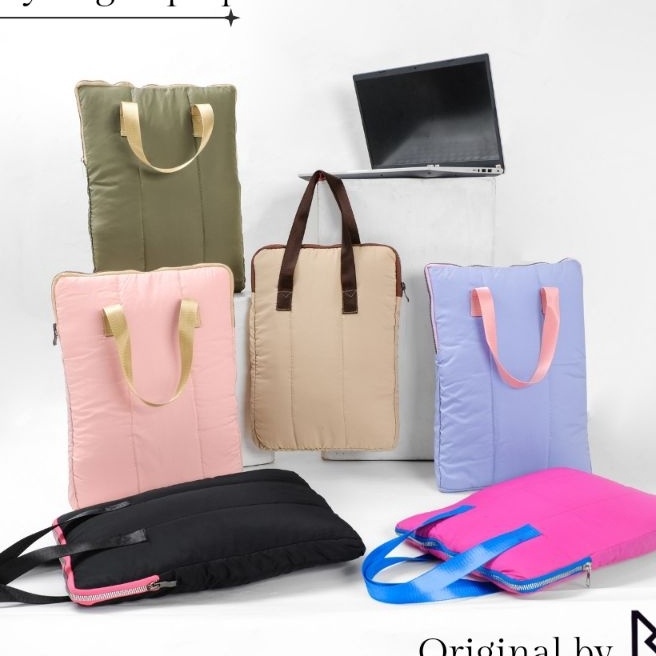 HJ6 Puffy Bag Laptop handle Sleeve 1215Inch  Tas Laptop Jinjing nylon hologram PVC Premium Anti Air 