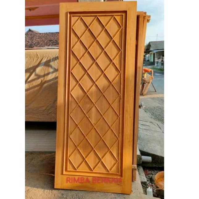 Pintu kayu jati perhutani minimalis GRADE A