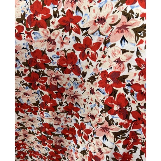 HOT kain katun rayon viscose premium motif bunga terbaru dasar putih