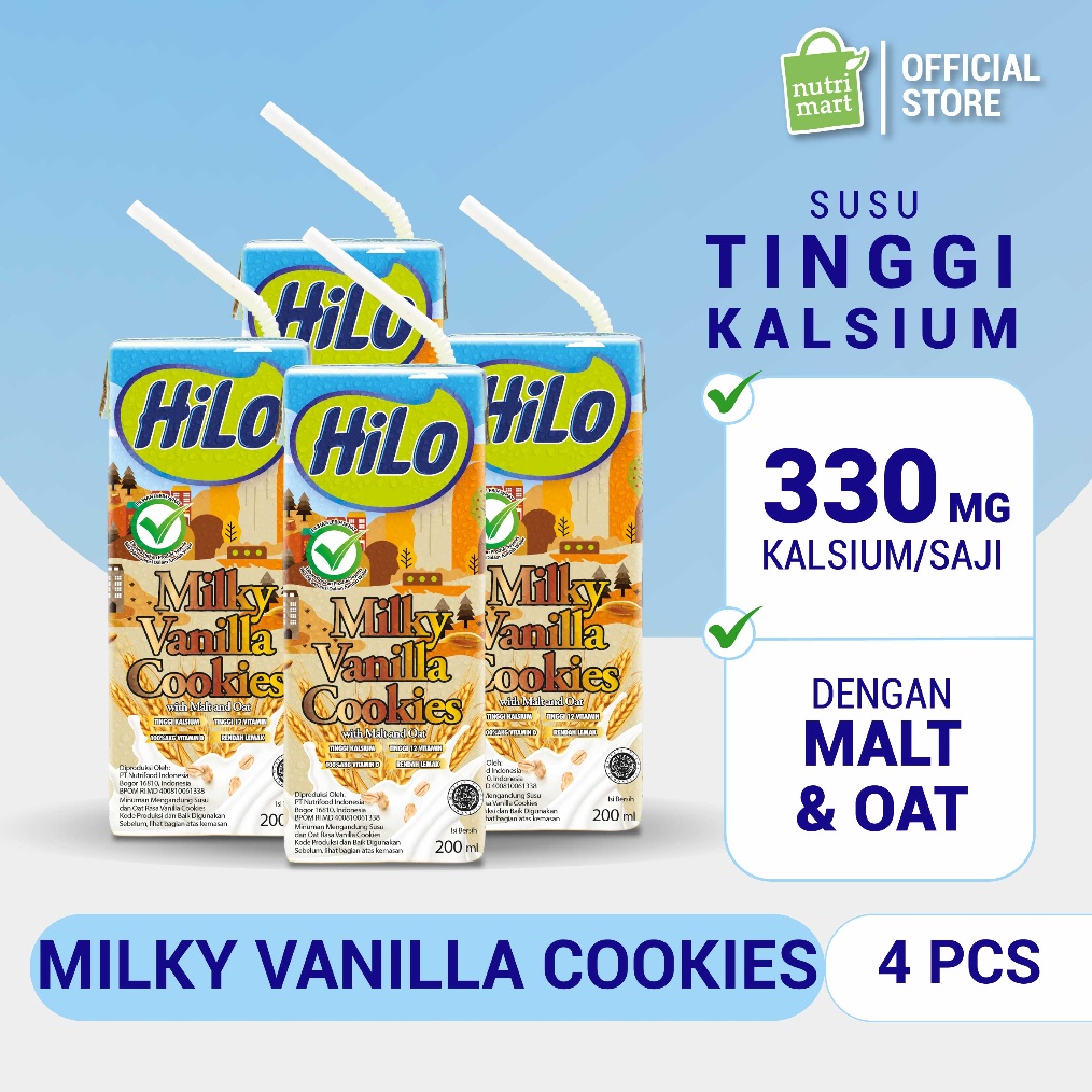 

Terlaris Harga Spesial 4 Pack HiLo Milky Vanilla Cookies Ready to Drink 2ml Susu Tinggi Kalsium dengan Oat Malt