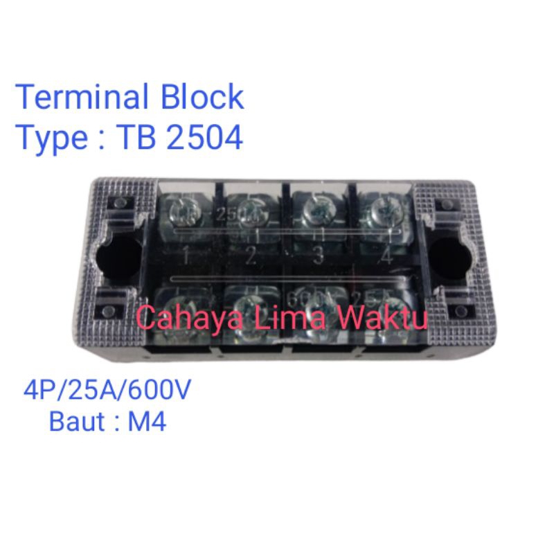 Terminal Block Blok 25A 4P ( TB 2504 ) 600V