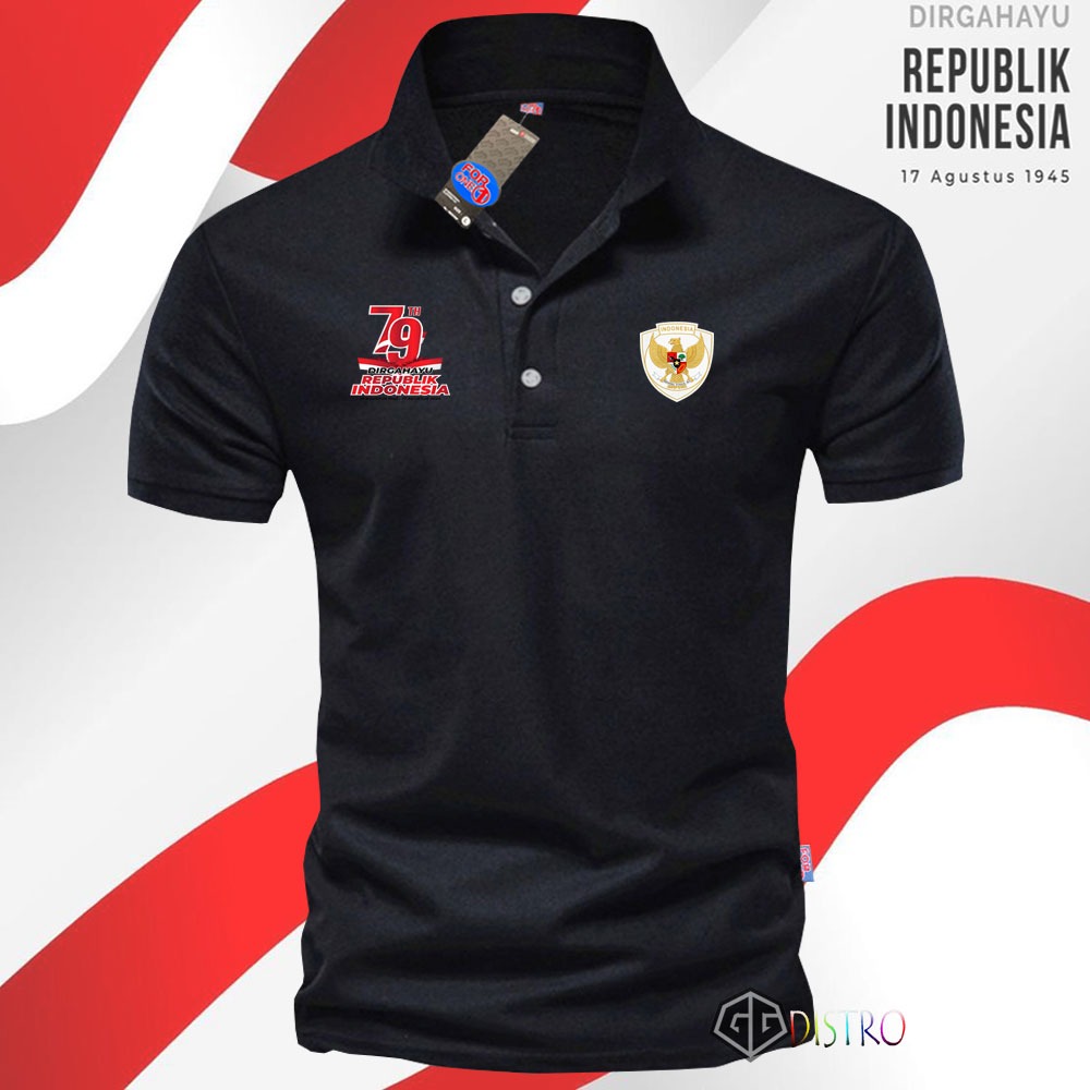 T-SHIRT POLO - Kaos Polo Kerah Lengan Pendek Kemerdekaan Garuda New HUT-RI KE 79 - 03 Tahun Polo 17 