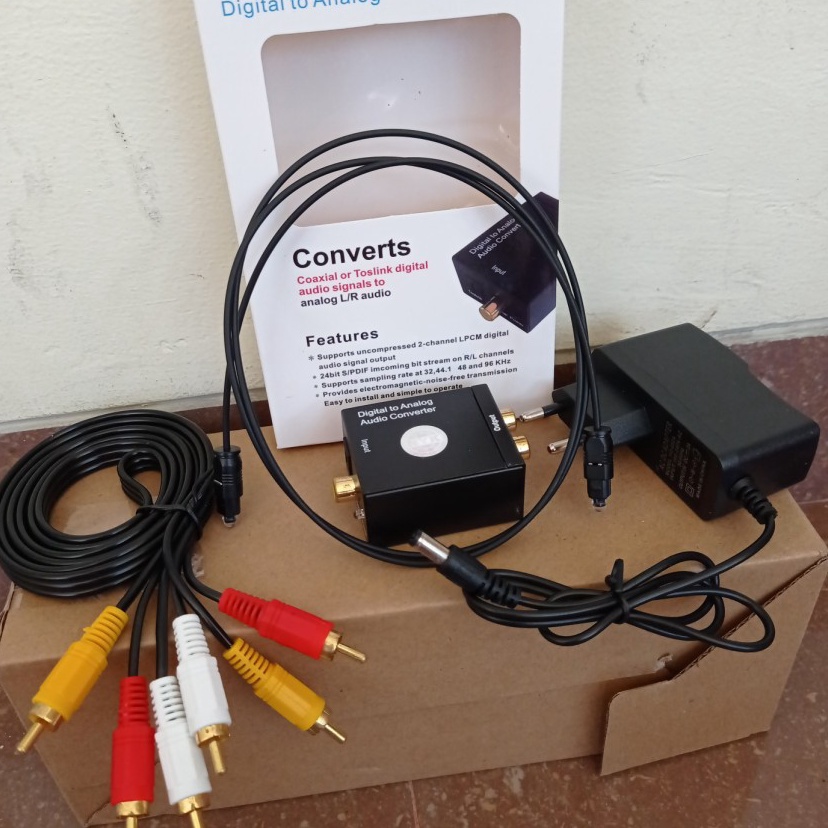 PAKET Converter Optik Audio to RCA  Kabel Optic Tos dan Kabel RCA 3 to 3 untuk TV Ke Speaker  Digita