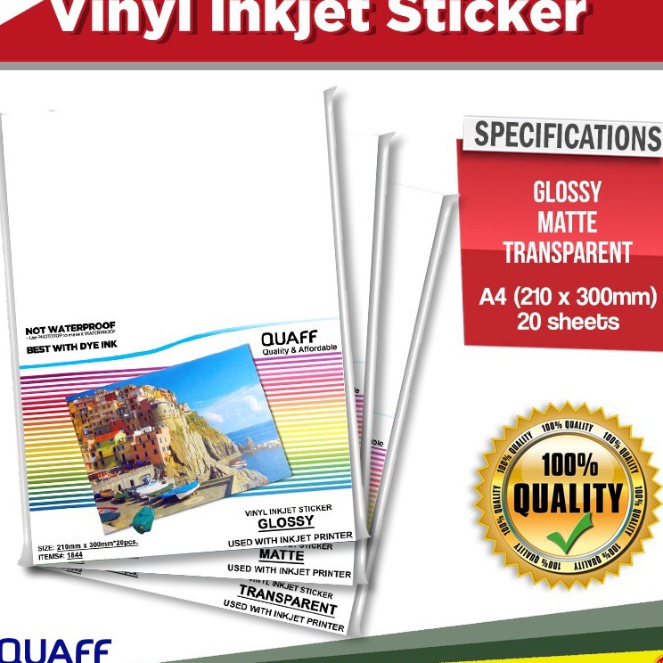 

Kes Stiker Vinyl Sticker Inkjet Vinyl Ukuran A4 Glossy Matte Transparent Matte Mengkilap Transparan Paket 2 Lembar