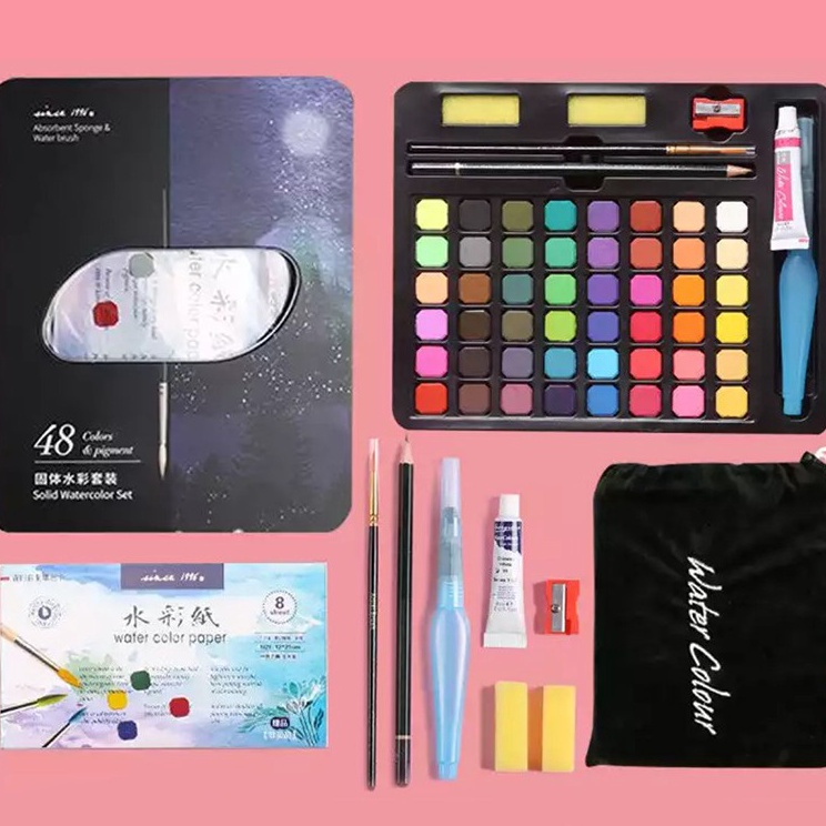 

Murah Banget olla cat air watercolor set 48 warna water color alat cat air lukis set termasuk kuas dan kes gambar