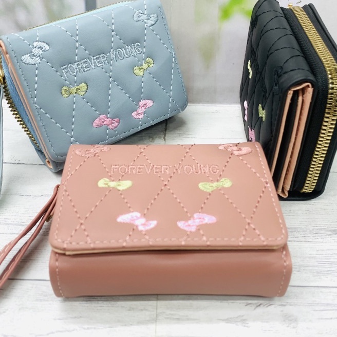 FG2 COD DOMPET WANITA LIPAT RESLETING BORDIR KOREA DOMPET KECIL WANITA FOREVER YOUNG LIPAT 3 KOIN