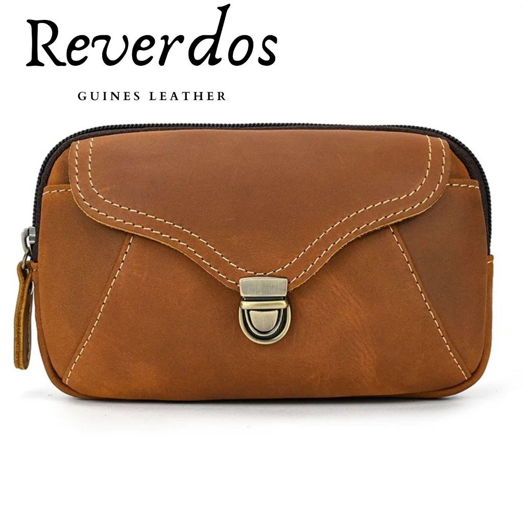 Tas Pinggang Pria Desain Vintage - Tas Pinggang Pria Kulit Asli Crazy Horse