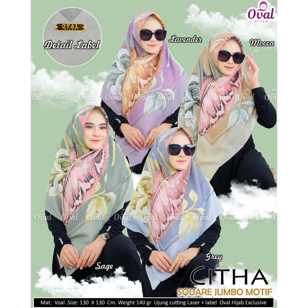 Hijab Segiempat Motif Ukuran Jumbo, Citha Square Jumbo Oval Hijab Solo