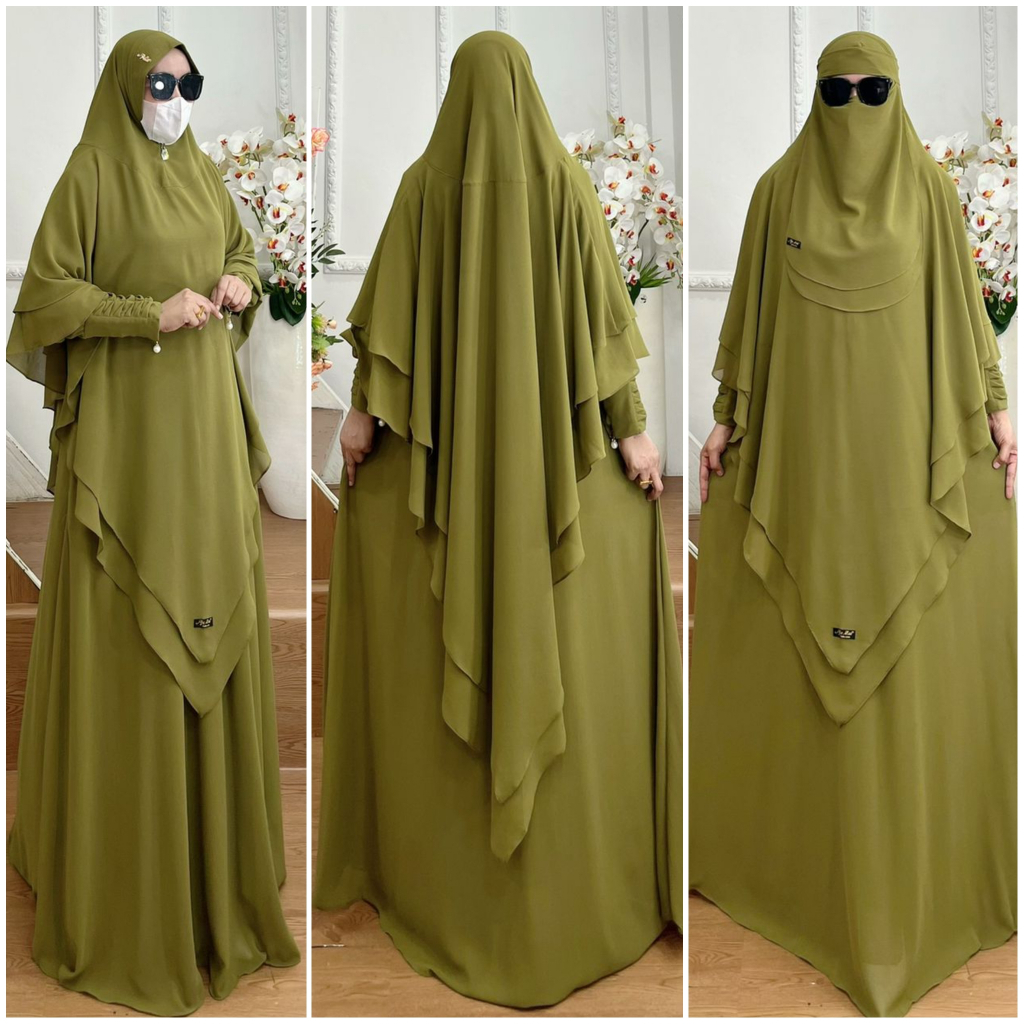 AJE ZAS - Gamis FIRDA Jubah Set Hijab Kerudung Polos Jumbo Kepala Soft ped Antem Matt Ceruti BabyDol