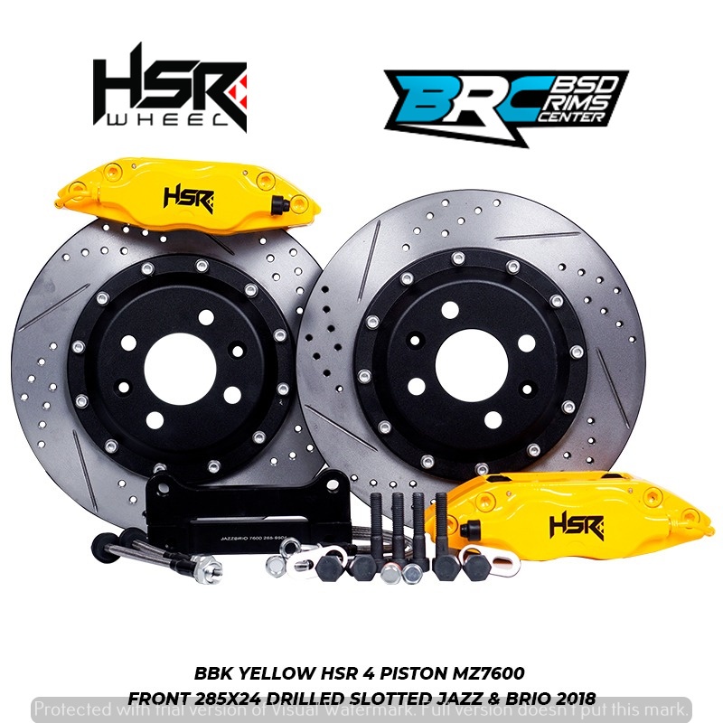 BBK HSR MOBIL BRIO JAZZ 2018 BBK YELLOW HSR 4 PISTON MZ7600 FRONT 285X24 DRILLED SLOTTED JAZZ&BRIO 2
