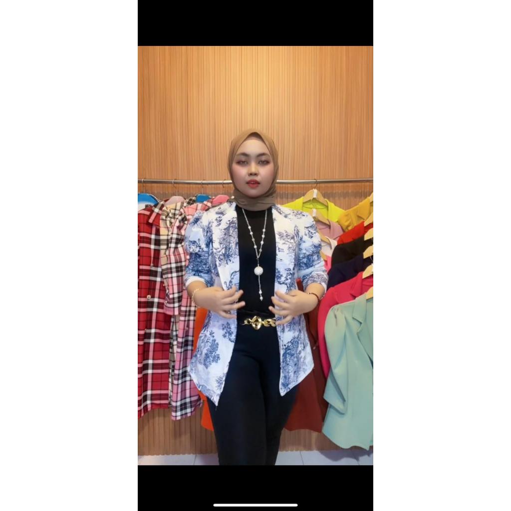 #5680, AUTER BLAZER SCUBA WANITA Motif HT flowy Atasan Baju Kancing Casual Panjang Hitam