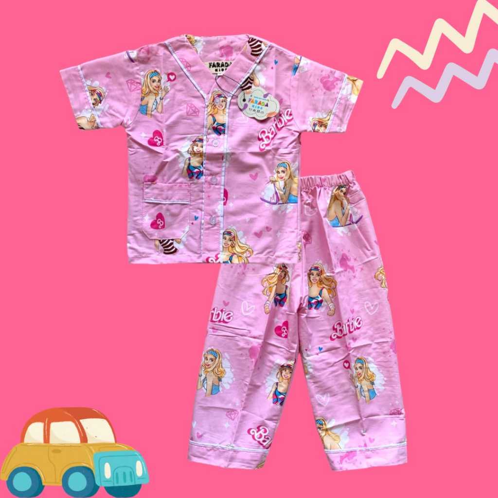Baju tidur / piyama anak perempuan Usia 1-10 tahun Bahan Katun Adem Motif Barbie