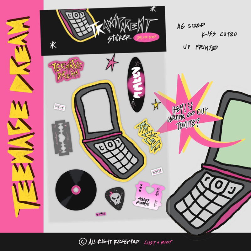 

TEENAGE DREAM | A6 transparent sticker by. Lust+Riot