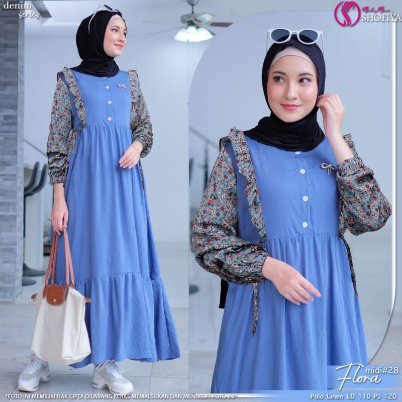 Flora midi by shofiya / original berlabel ori shofiya / midi dress / maxy dress / gamis motif / gami
