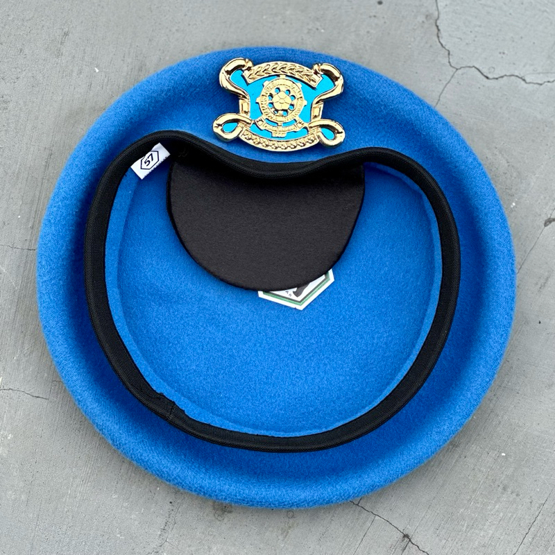 topi baret biru muda provos satpol pp + emblem mirror