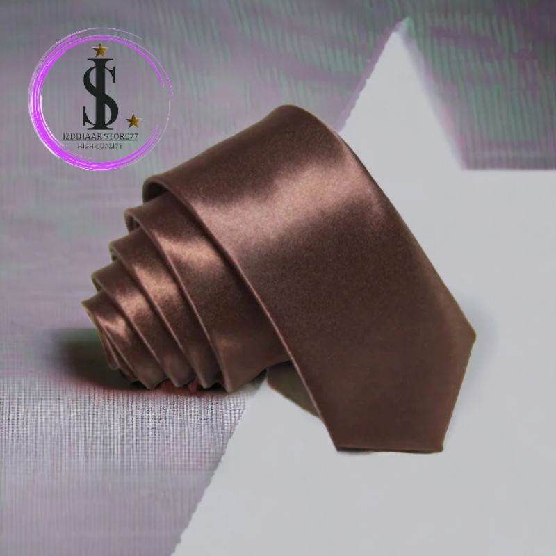 Dasi Pria Formal Polos Satin Polyester Coklat Muda/Coklat Tua