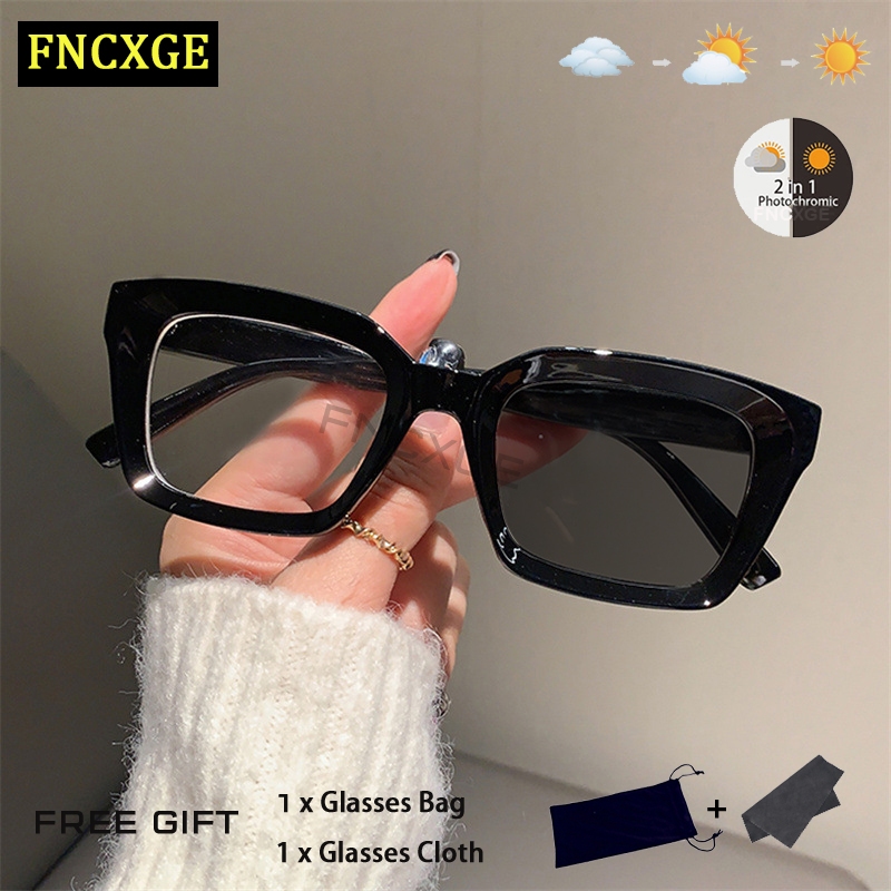 FNCXGE Potokromik Kacamata baca Plus +1.00 s/d +4.00 Wanita Pria korea Retro  Anti Radiasi Fotocromi