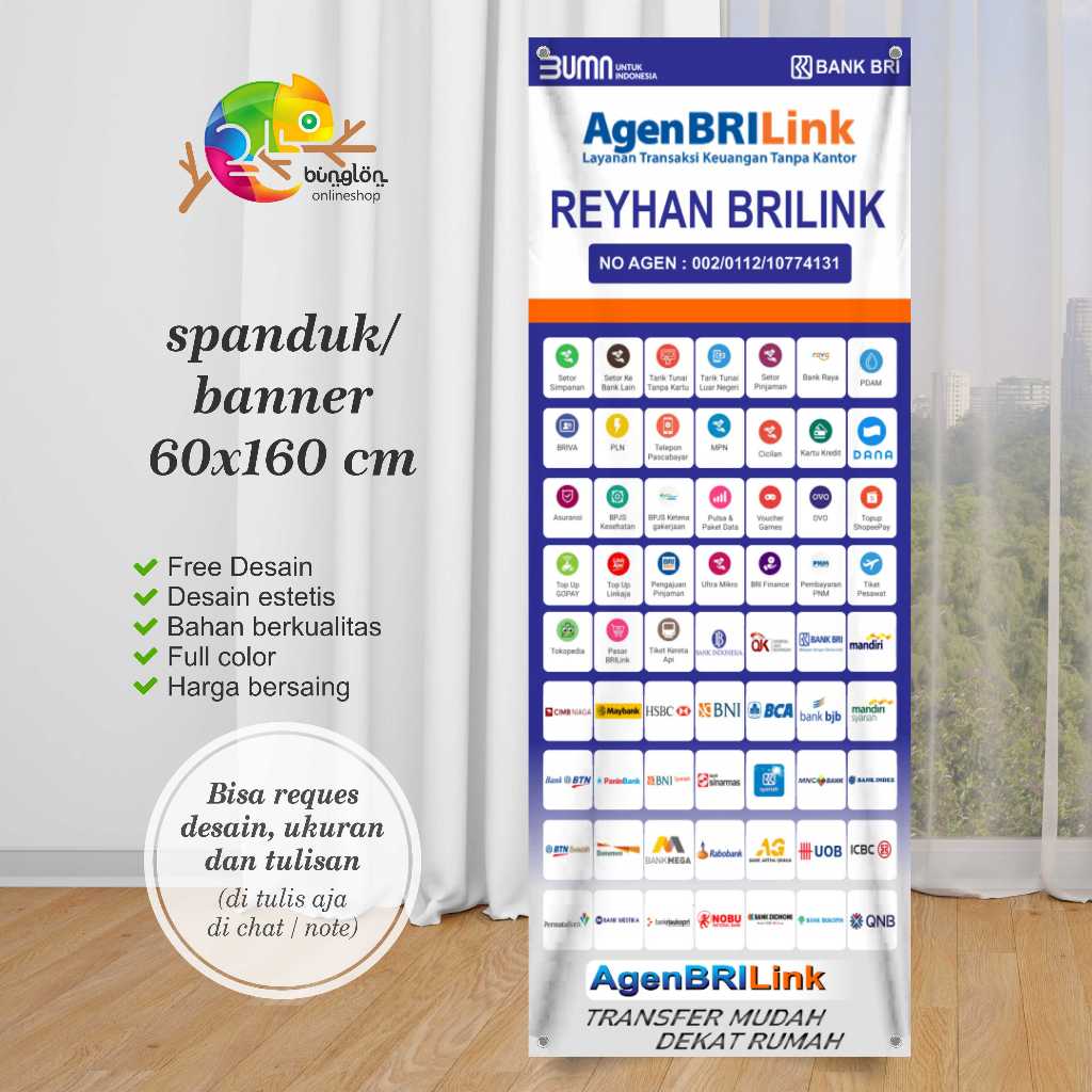 Spanduk Banner MMT Agen BRILink Komplit Free Custom Desain