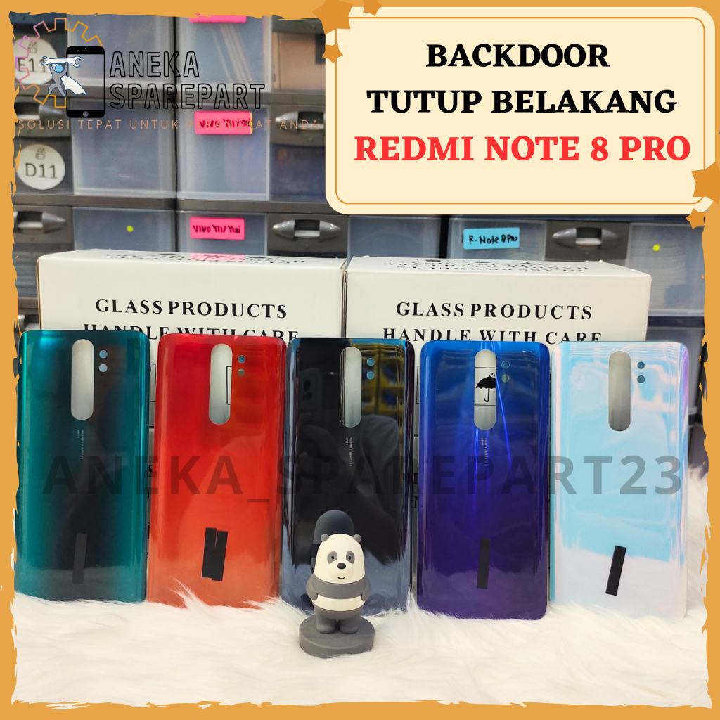 Backcover Backdoor Cover Belakang Tutup Casing Belakang Tutup Baterai Redmi Note 8 Pro Warna Hitam B