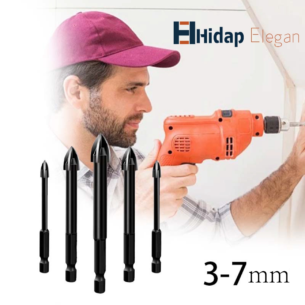 5PCS Mata Bor Set / Mata Bor Beton,Kaca,Granit Keramik/Alloy Cross/Di Bor Tangan Bor Listrik