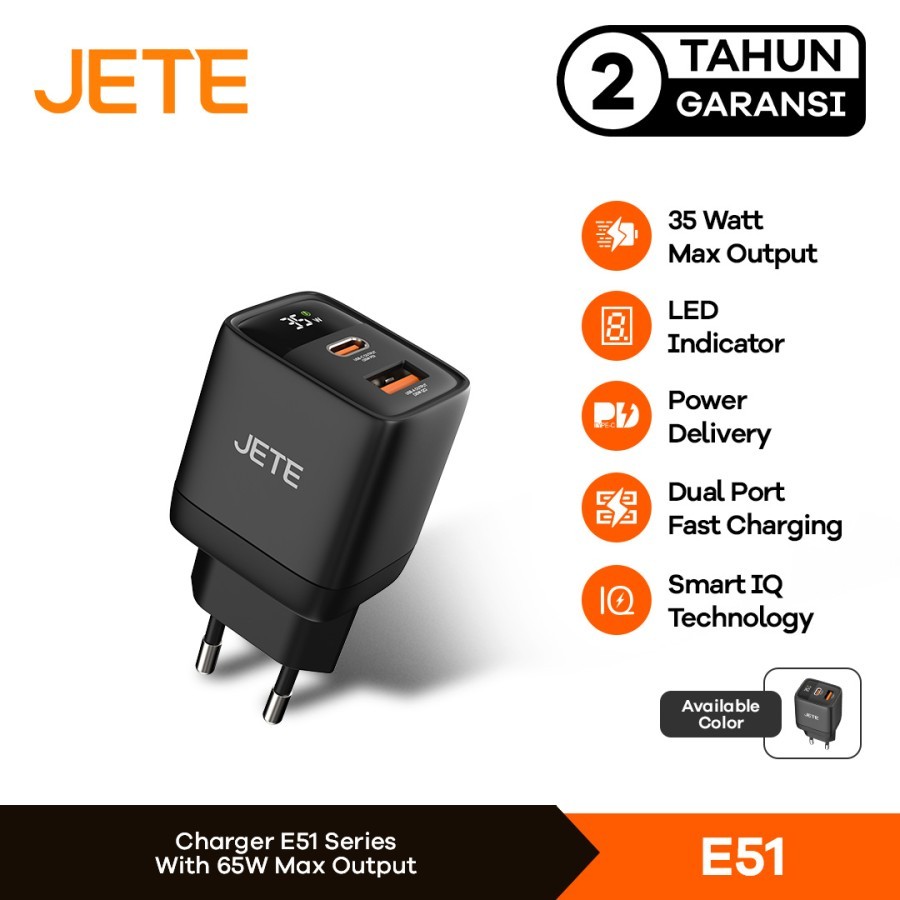 JETE E51 Charger 35W Power Delivery 2 Port USB TypeC Garansi 2th