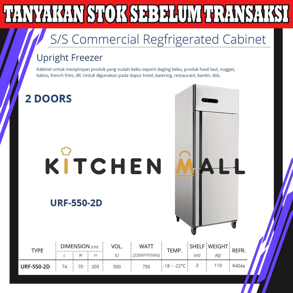 GEA URF-550-2D Upright Freezer - Kulkas Restoran 2 Pintu
