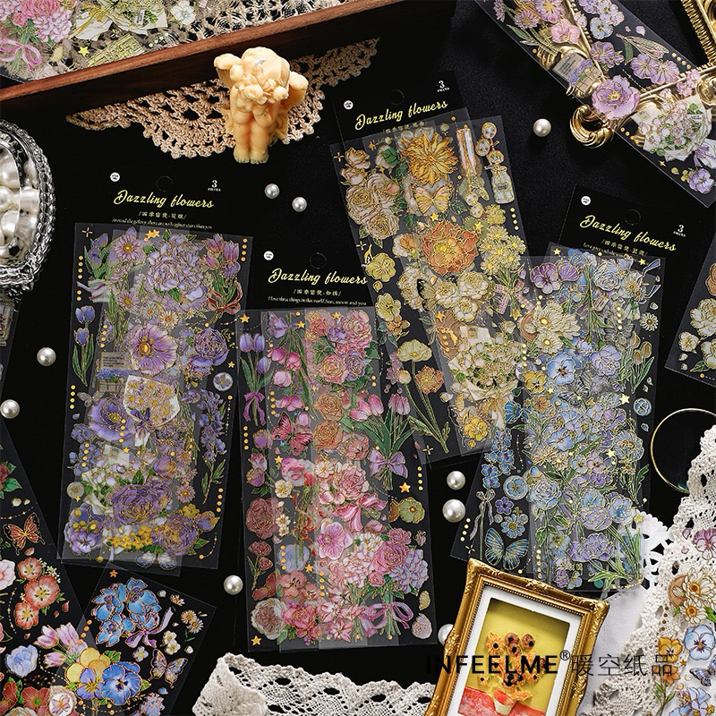 

[B681] Infeel.Me Stiker Stempel Panas PET Stiker Dekoratif Bahan Buku Panduan Tanaman Retro Seri Messenger Empat Musim 4 Jenis