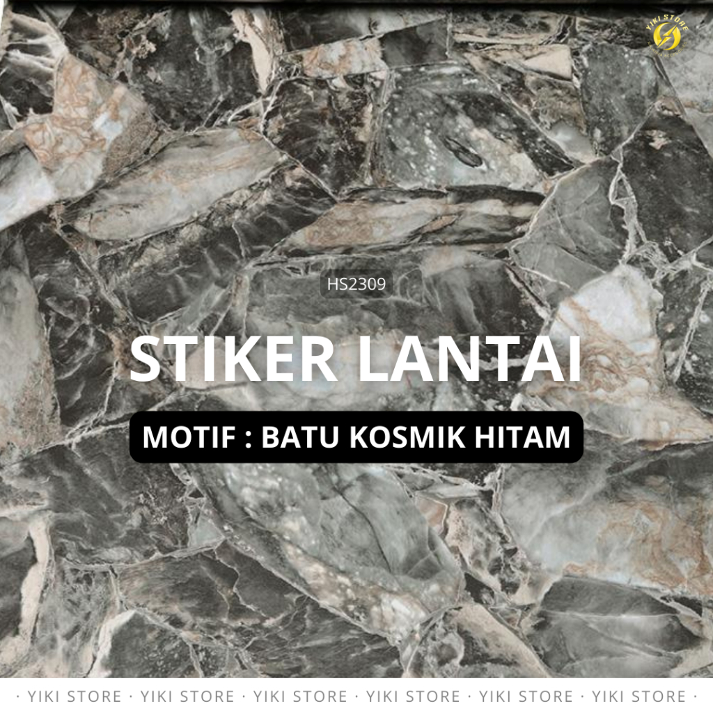 Stiker Lantai & Dinding motif BATU ALAM KOSMI HITAM | Wallpaper Kamar Mandi Toilet Dapur Tamu