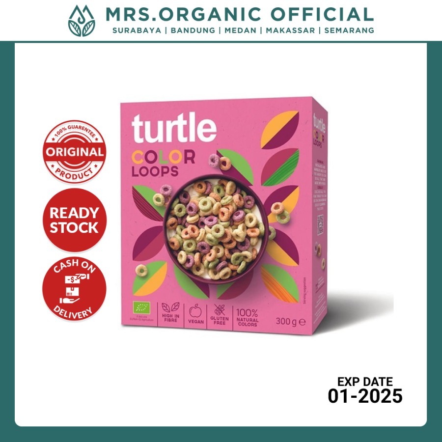 

Sereal Sehat Organik Turtle Organic Color Loops Cereal 300g - Cemilan Camilan Rasa Buah Vegan Gluten Free