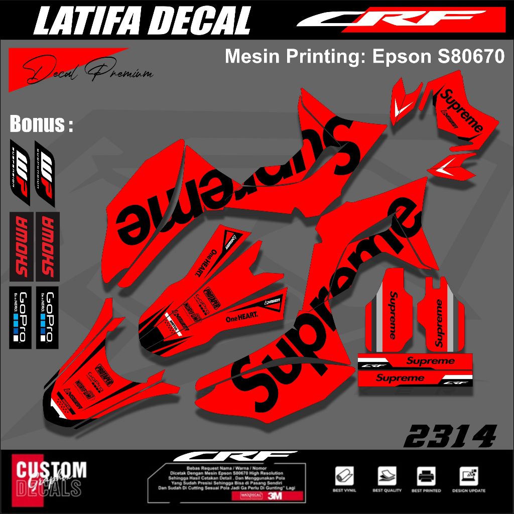 Stiker Decal  Variasi Lis CRF 150L Supreme Full Body Superglossy