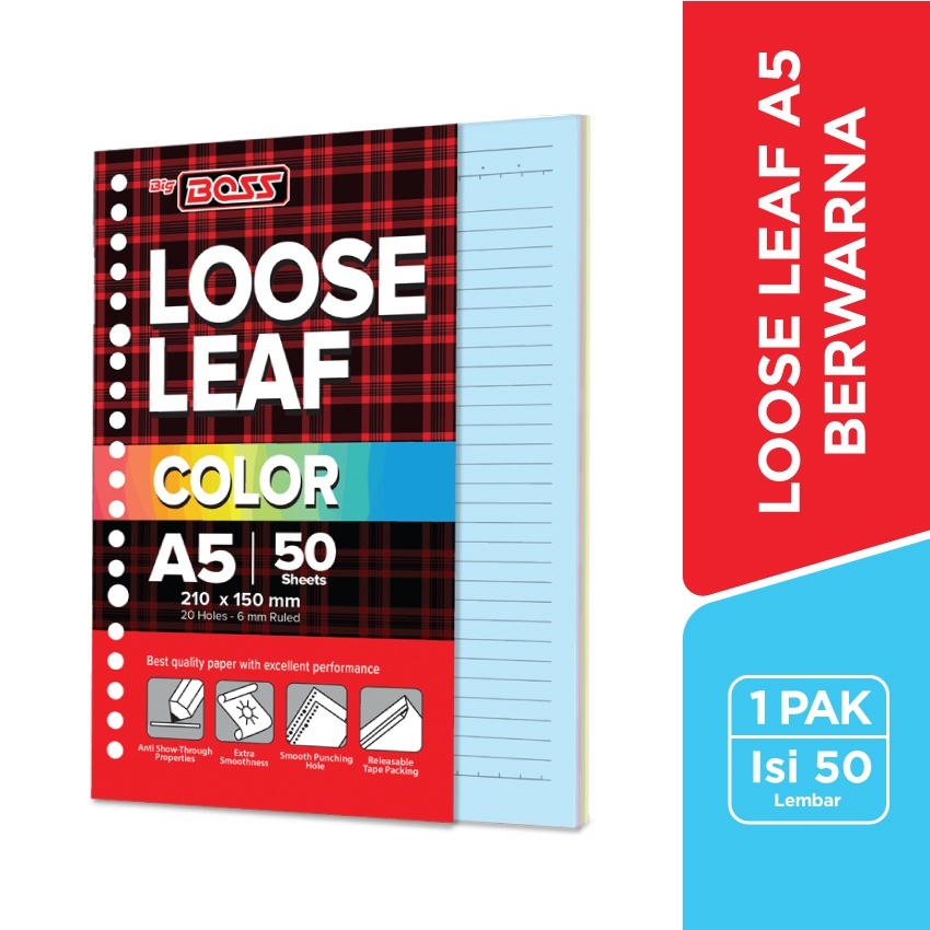

Loose Leaf Big Boss A5 Garis Berwarna isi 50 Lembar / Isi Binder Garis Berwarna