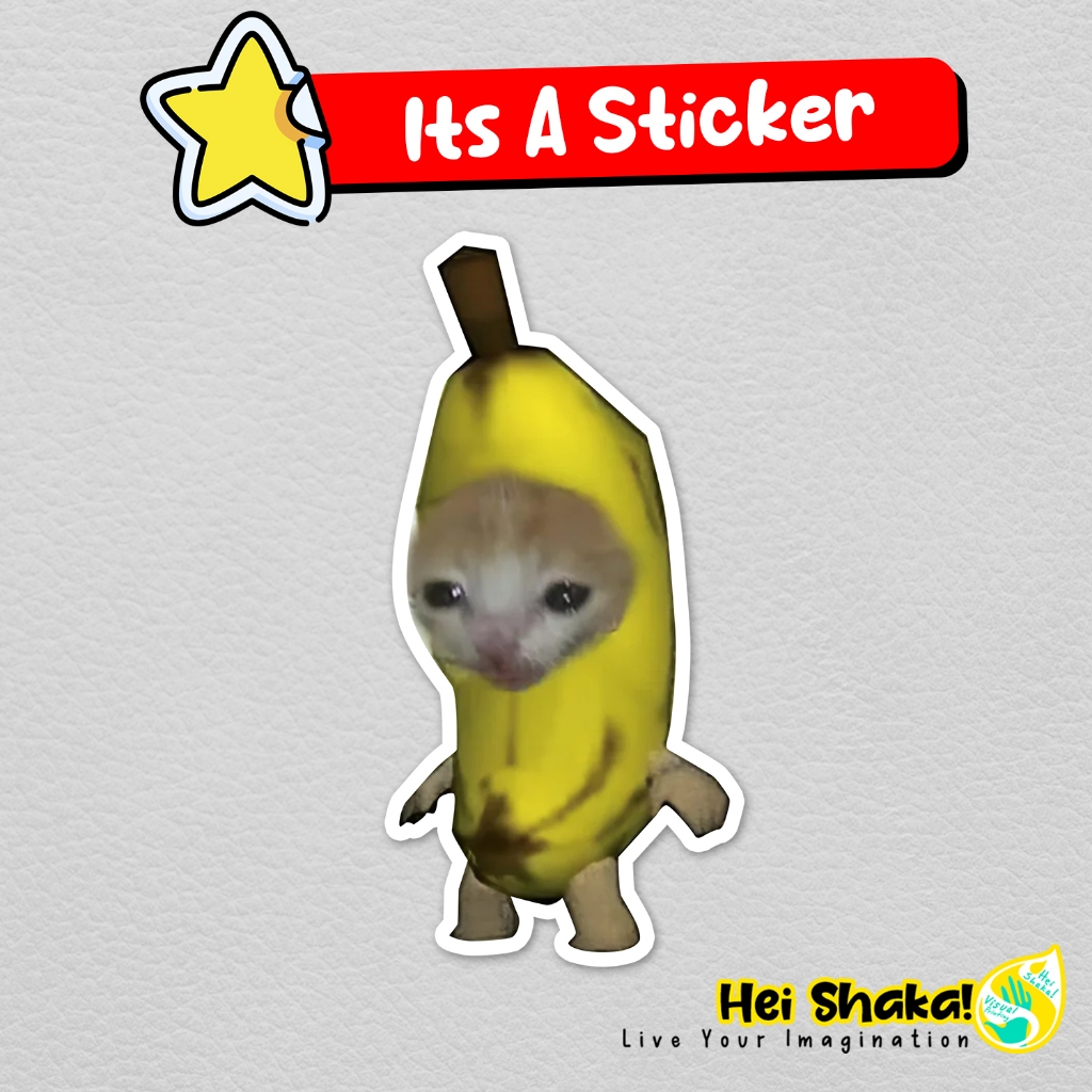 

Stiker Sad Banana Cat OG Kucing Pisang Sedih Sticker Meme Lucu Bahan Vinyl Anti Air