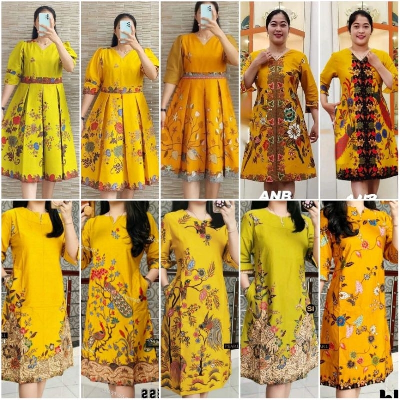 TUNIK BATIK UNGGUL JAYA WARNA KUNING / ATASAN BATIK WANITA TUNIK WARNA KUNING