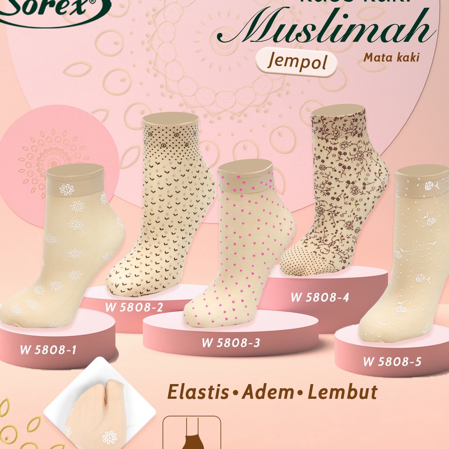 D2289 SOREX W588  KAOS KAKI MUSLIMAH SEMATA KAKI LOW DENGAN KAIN BERMOTIF DAN JEMPOL  588