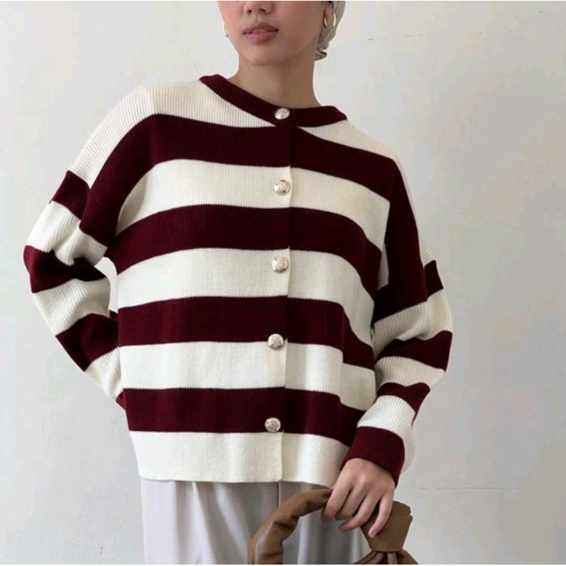 Aiera Alice Knit Cardigan Premium - Elena Cardi Rajut Premium Stripe - Cardy Blaster Kancing Belang