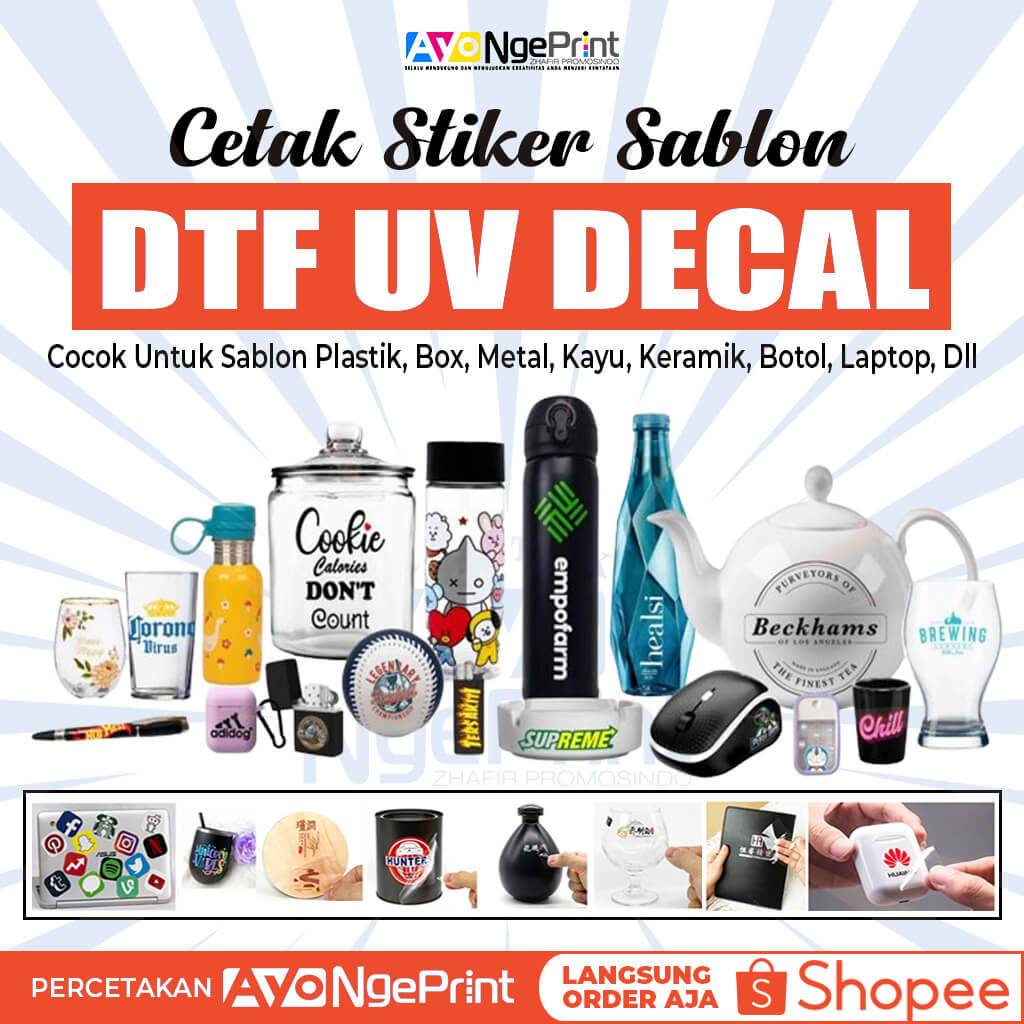 

Cetak Stiker DTF UV Decal Kering / Print Sticker UV Timbul / Sablon Keramik, Kayu, Kaca, Metal