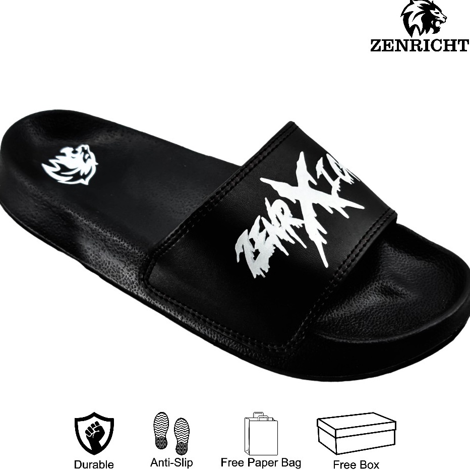 77 Zenricht  Sandal Pria Hitam Putih Motif Zenxricht